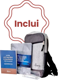 Itens inclusos, livro nova lei de licitações e contratos, apostila específicado seminário e mochila